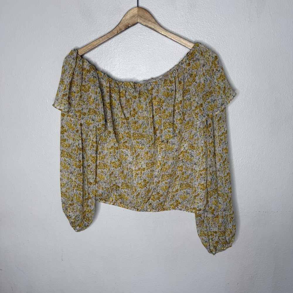 Astr‎ The Label Yellow Floral One Shoulder Ruffle Blouse Top Womens Medium